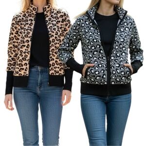 2 Rachel Zoe Leopard Print Cardigans - Tan and Gray Size Medium